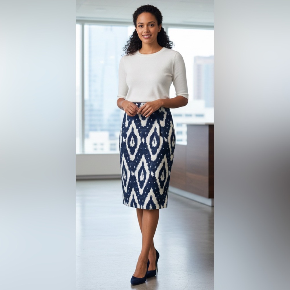 J. Crew Collection blue & white ikat silk blend pencil skirt